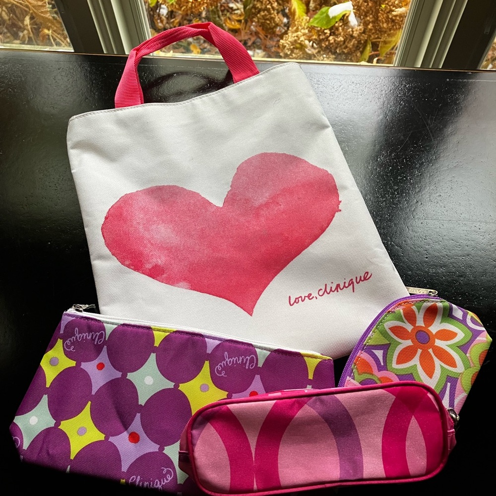 Clinique Heart Tote with Vibrant Cosmetic Bags
